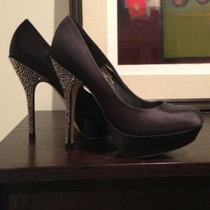 RESERVED! Rhinestone black satin heels
