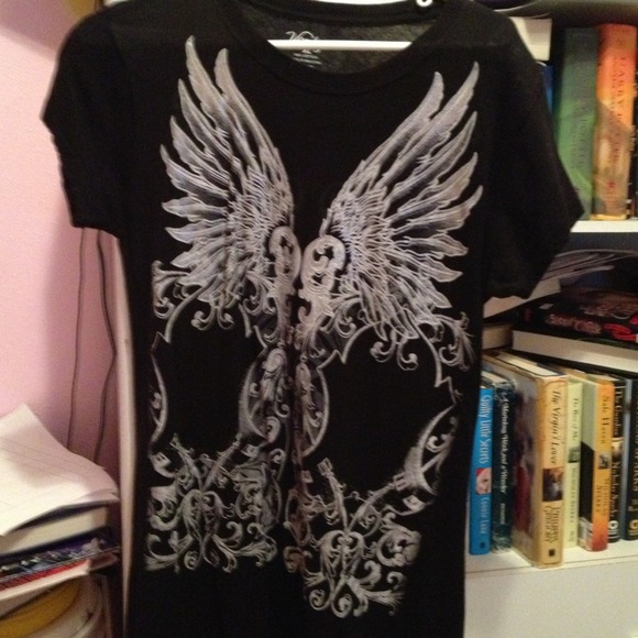 Black shirt with sliver/white wings