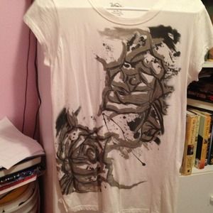 White shirt with black and sliver roses