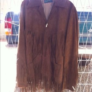 TRADED Brn suede leather coat with fringe