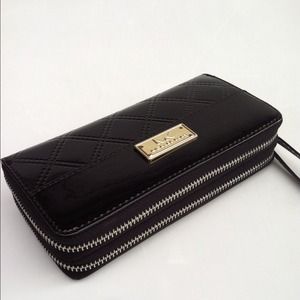 New MK black patent wallet