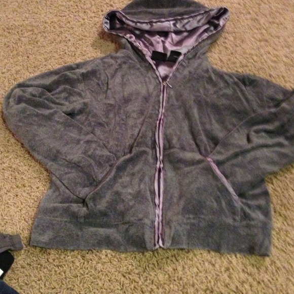 Grey velour zip hoodie