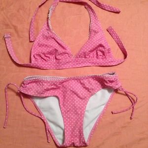 Pink polka dot 2 piece bathing suit