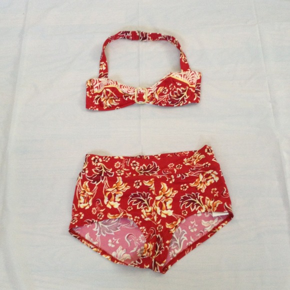 Crimson Red multi-colored 2pc bathing suit