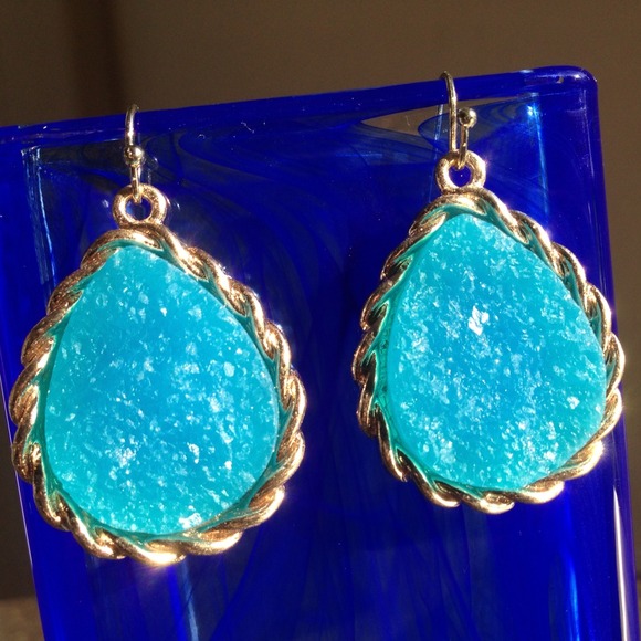 BUNDLE Rope Trim Tear Drop Druzy Earr in Turquoise