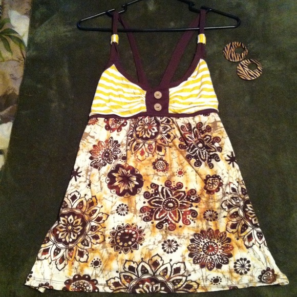 Brown and yellow tank top worn once
