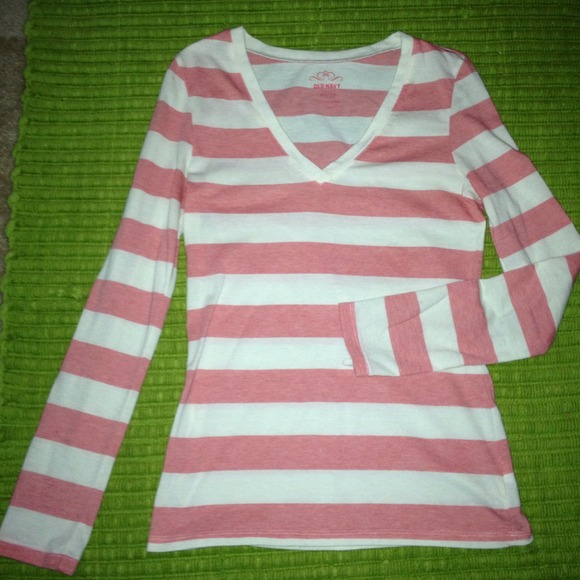 Off White & Peach Striped Long Sleeve V-Neck - Picture 2 of 4