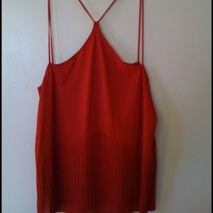 Red silky knit tank and cardigan