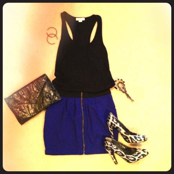 Royal blue mini zipper front mini skirt - small