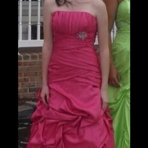 Strapless hot pink prom dress
