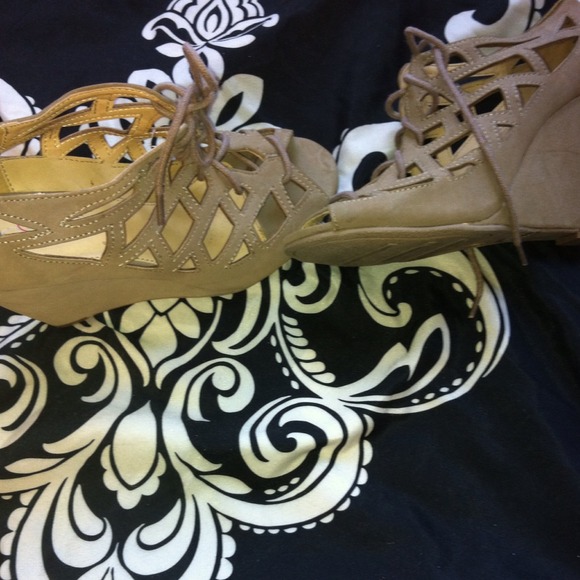 Suede tan lace up wedges