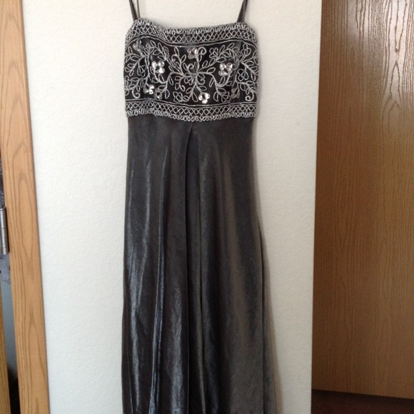 Gray Embroidered Prom Dress