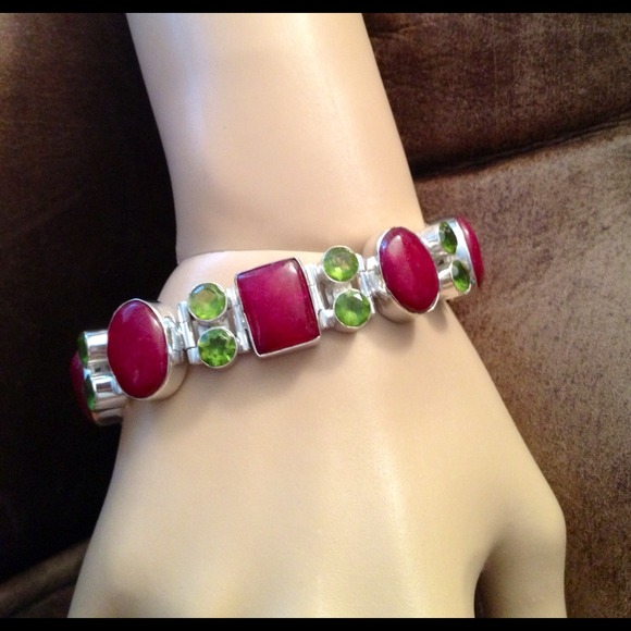 New😄Indian ruby&peridot quartz 925 glam bracelet - Picture 2 of 4