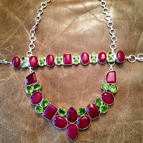 New😄Indian ruby&peridot quartz 925 glam bracelet - Picture 3 of 4