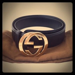 (19). Gucci black leather belt!