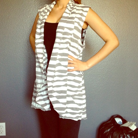 Tops - Gray and white strip over coat