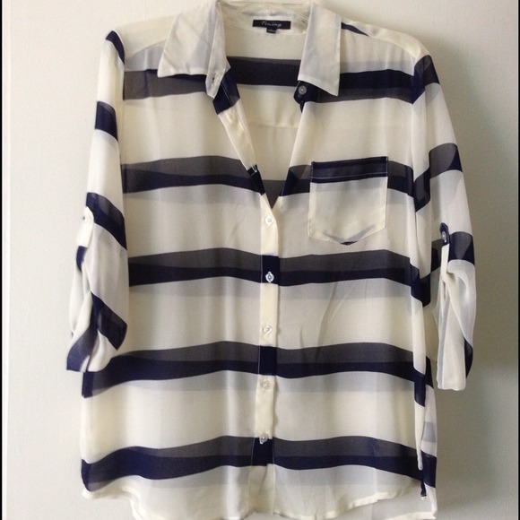 SOLD!!!!  Cream and navy blue sheer blouse