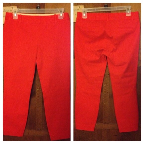 Red JCrew Stretch "Minnie" Cropped Slacks