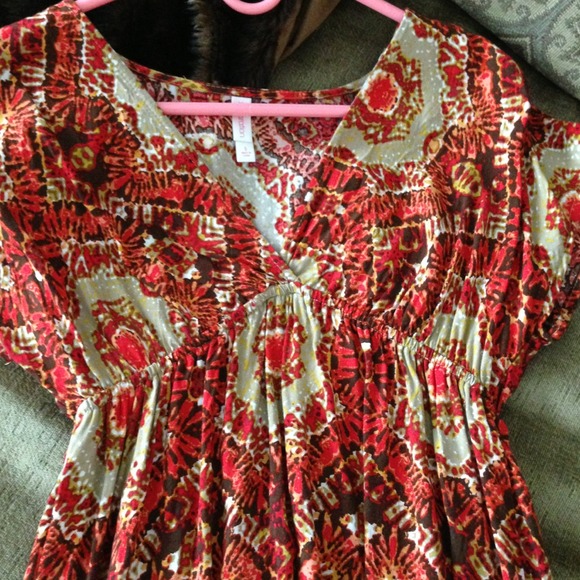 Orange and Tan Printed Summer/Spring Dress - Picture 2 of 2