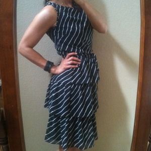 Anne Klein 3 tier black and white striped dress