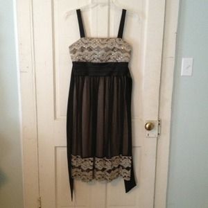 Gold and black lace cocktail dress