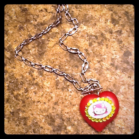 Handmade Hello Kitty Pink Head Heart Necklace