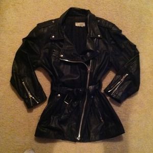 Black woman's leather motorcycle jacket