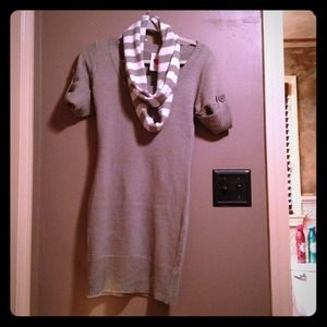 Sweater dress and scarf