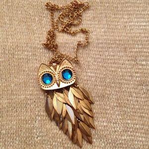 💢Reserved💢 Owl gold necklace with blue eyes