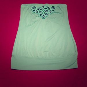 Mint Tube Top With Black Embelishment
