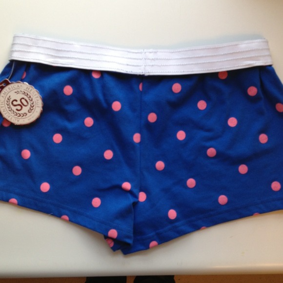 SOLD-Blue with pink polka dot shorts