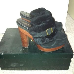 Black Ralph Lauren Fur Suede heels size 7