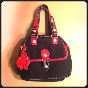A black and red slightly used purse