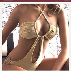 Hot hollow halter tie back monokini swimsuit