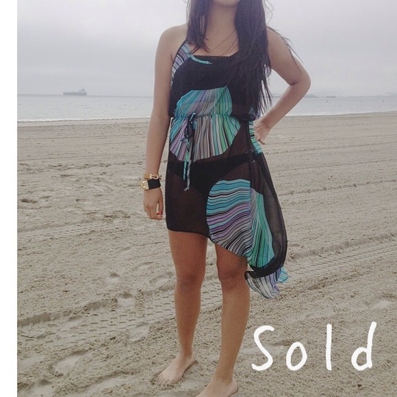 Dresses & Skirts - 🚫SOLD🚫black chiffon dress with colorful pattern