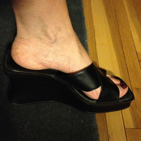 Beautiful black Nine West wedge sandals.
