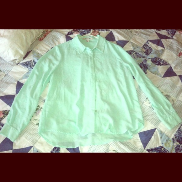 Forever 21 Tops - Mint sheer button up