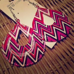 Pink red chevron earrings