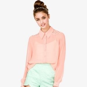 Studded semi-sheer chiffon shirt    NO TRADES!!!!