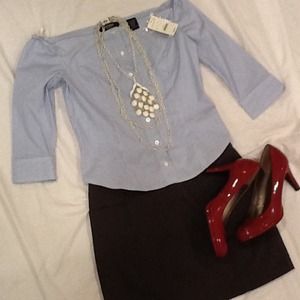 Express off the shoulder nautical blue white top