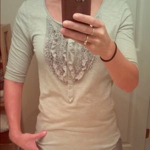 Bundle of two j crew ruffle shirts: grey and pink