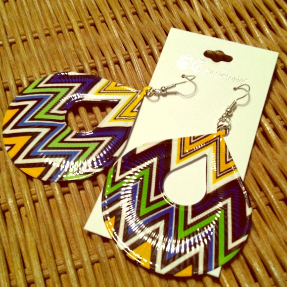 Blue green chevron earrings