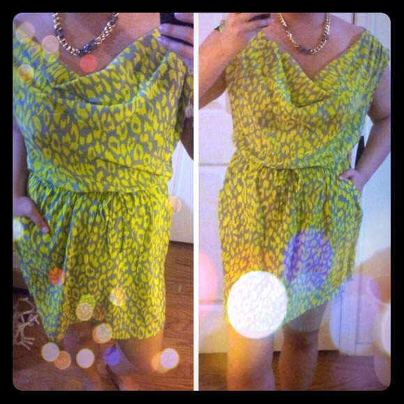 Dresses & Skirts - Grey/Lime green leopard print dress - L
