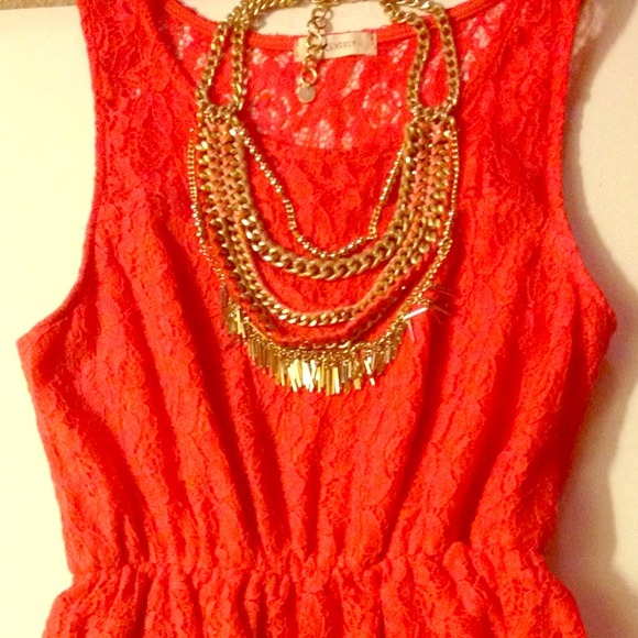 Coral Lace Peplum Dress