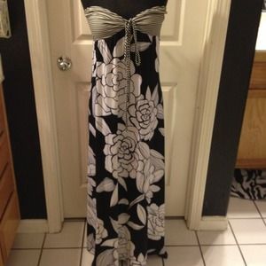 Floral, long, strapless dress