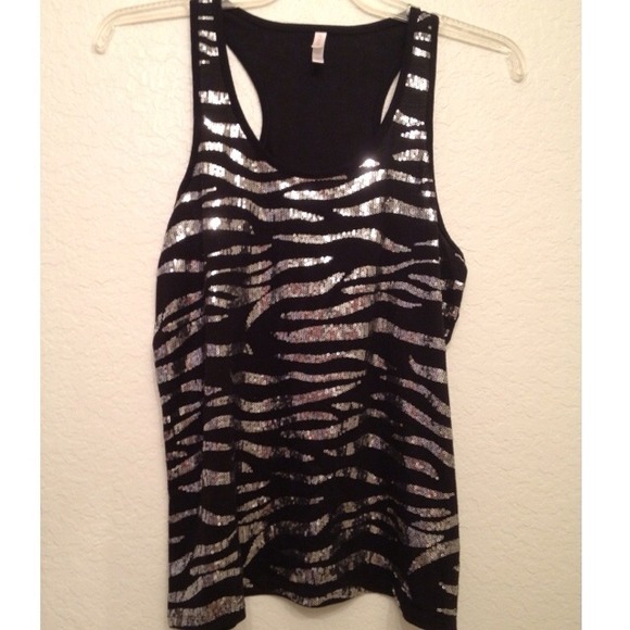 Sequined zebra print tank top