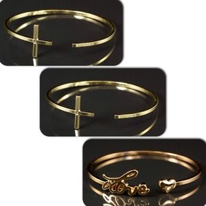 Two gold cross & one rose gold tone love bracelet