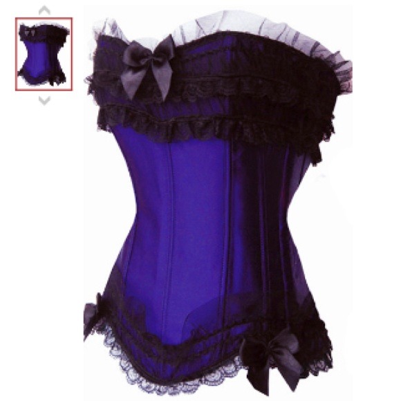 Blue Strapless corset with ruffled lace trim