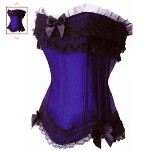 Blue Strapless corset with ruffled lace trim