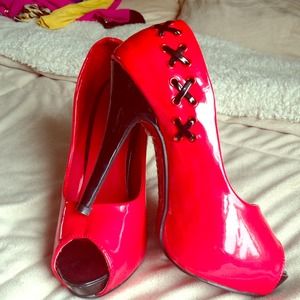 Red and black pumps
